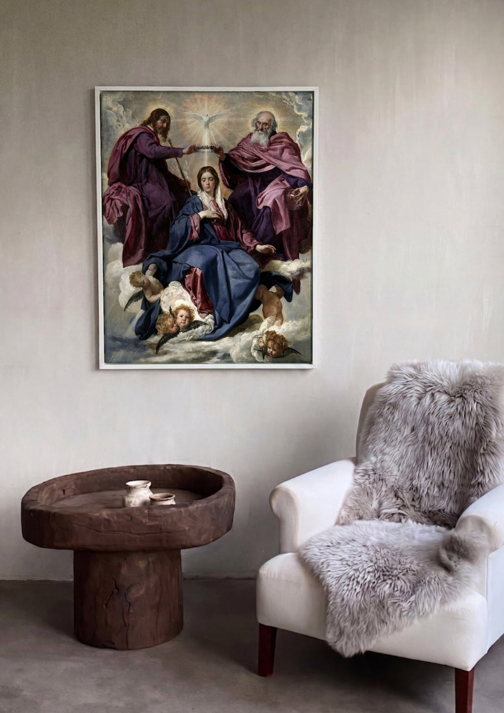 Quadro Decorativo A Coroação da Virgem - Velázquez em ambiente decorado