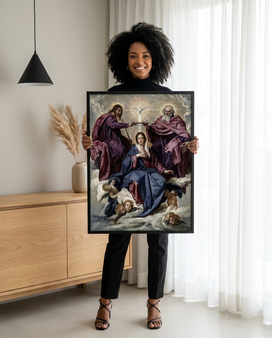 Quadro Decorativo A Coroacao da Virgem - Velázquez com modelo em ambiente