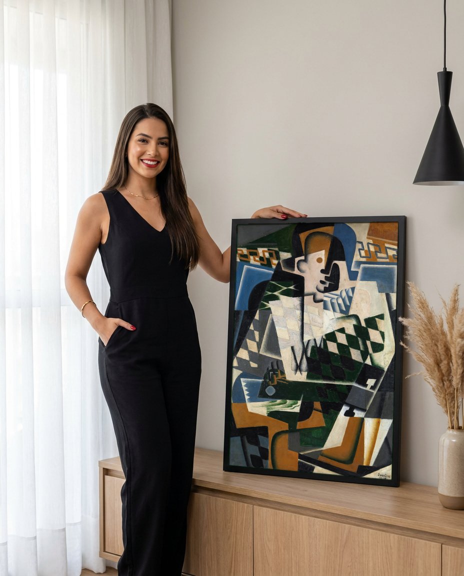 Quadro Decorativo Homem Sentado com um Violão - Juan Gris com modelo em ambiente