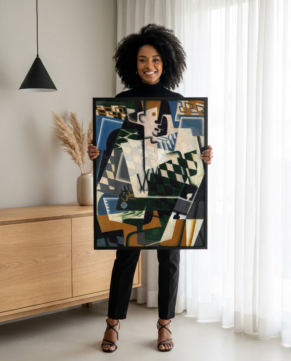 Quadro Decorativo Homem Sentado com um Violão - Juan Gris com modelo em ambiente