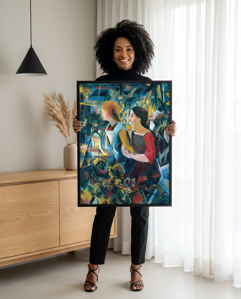 Quadro Decorativo Duas Garotas - August Macke com modelo em ambiente