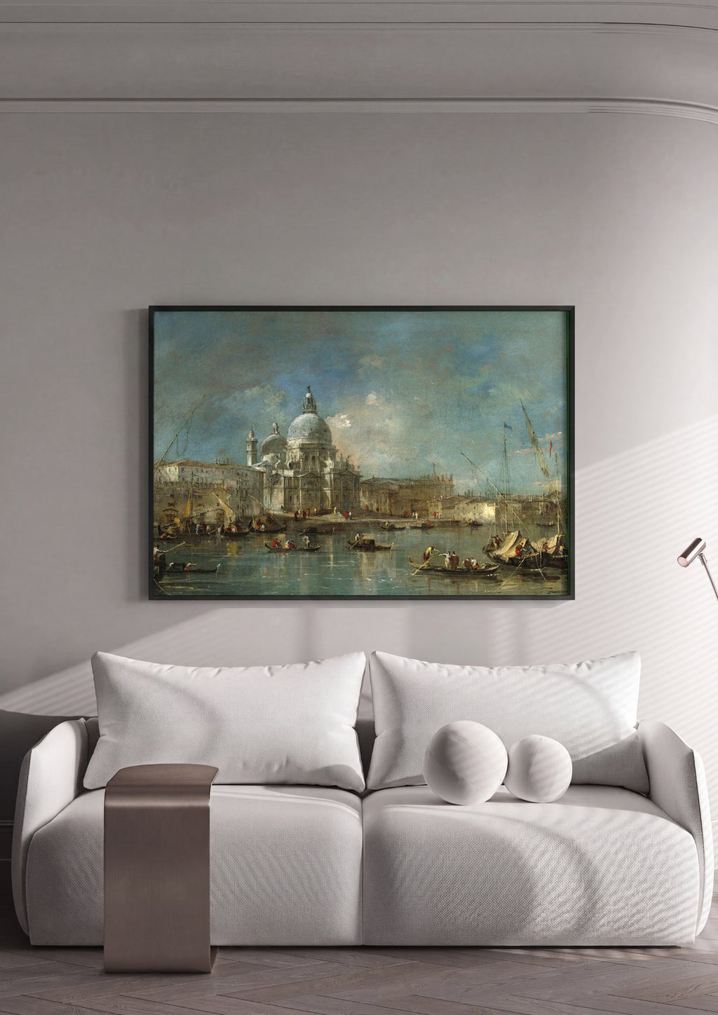 Quadro Decorativo A Basílica de Santa Maria della Salute - Guardi em ambiente decorado