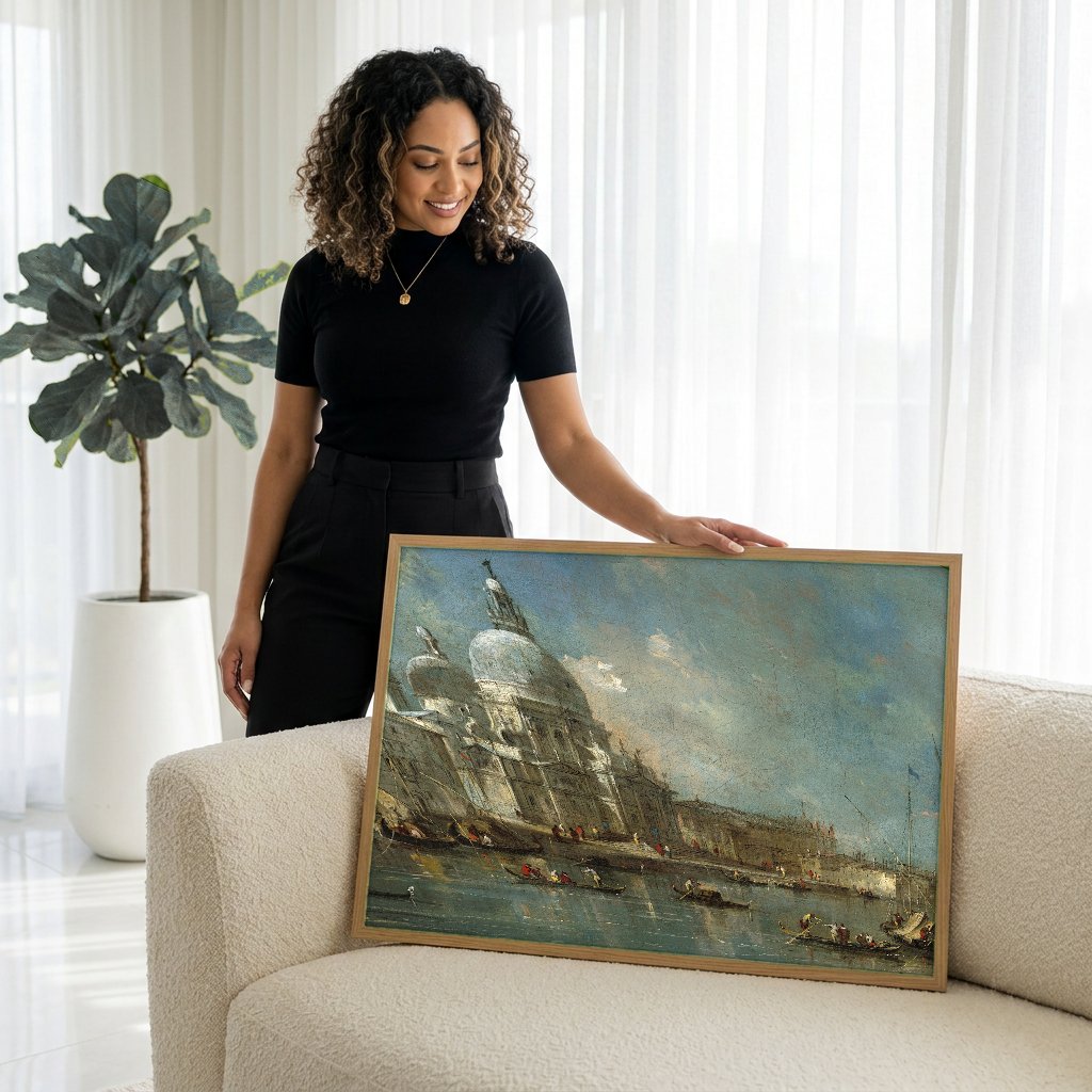 Quadro Decorativo A Basílica de Santa Maria della Salute - Guardi com modelo em ambiente