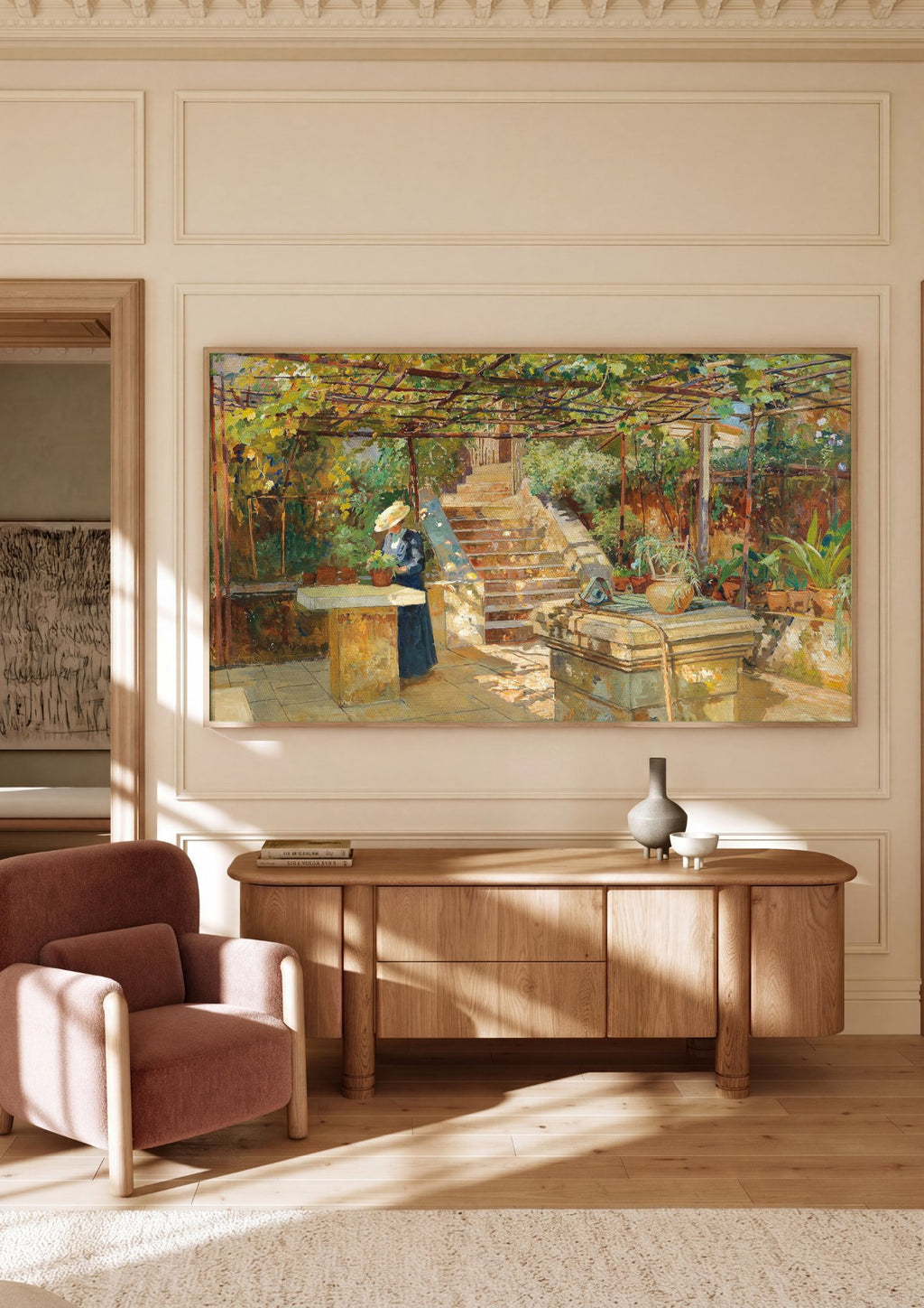 Quadro Decorativo Jardins com Pérgola - Marie Egner em ambiente decorado