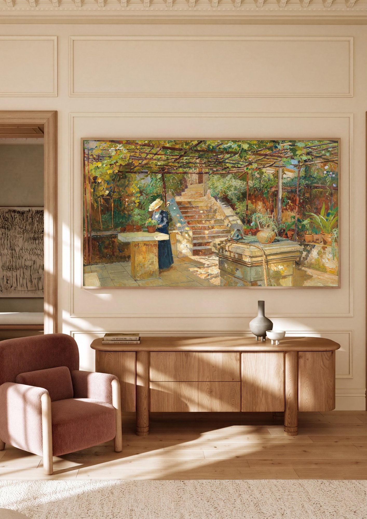 Quadro Decorativo Jardins com Pérgola - Marie Egner em ambiente decorado