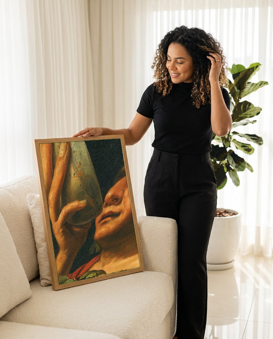 Quadro Decorativo Baco Jovem (Bacchino Malato) - Caravaggio com modelo em ambiente