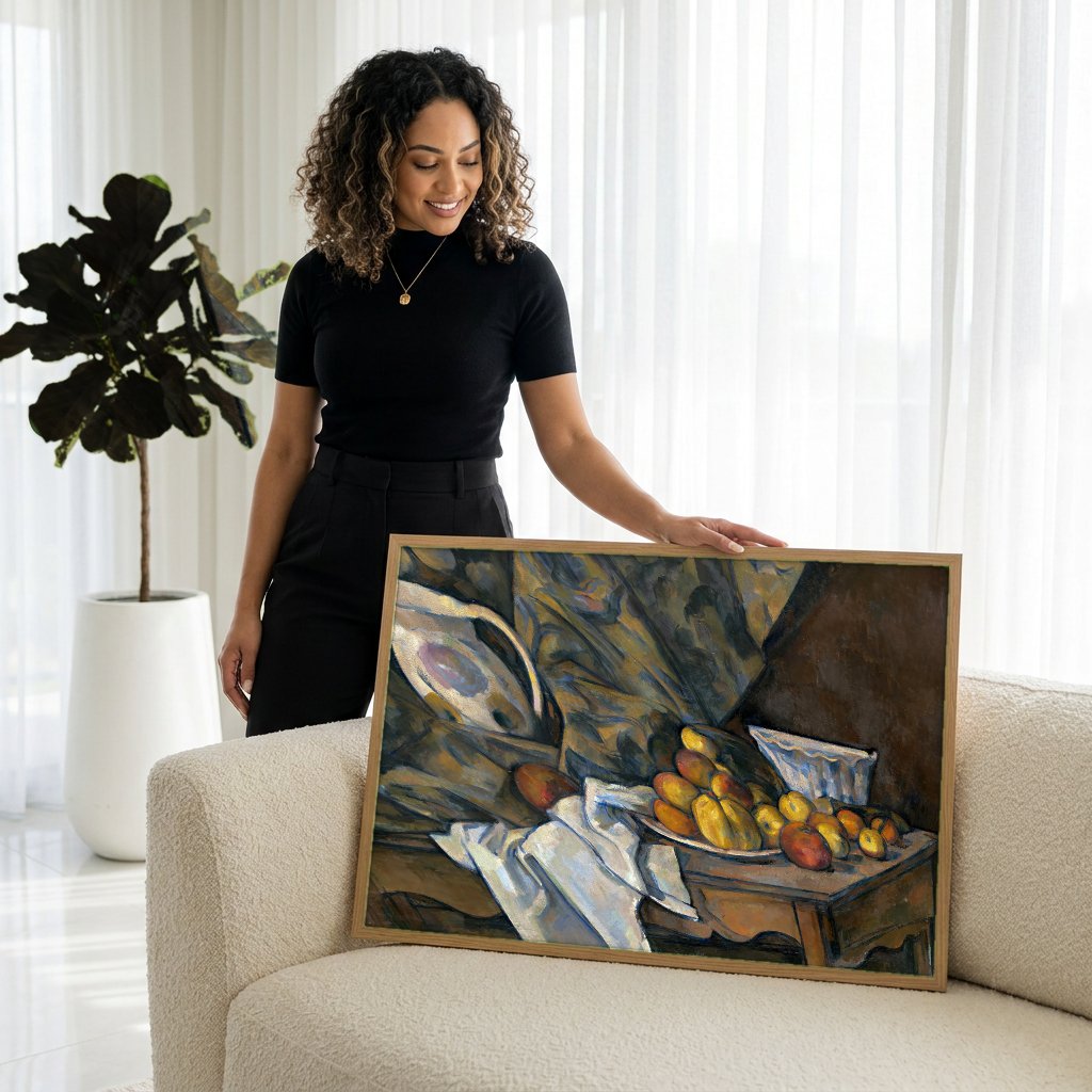 Quadro Decorativo Natureza-morta com Maçãs e Pêras - Cézanne com modelo em ambiente