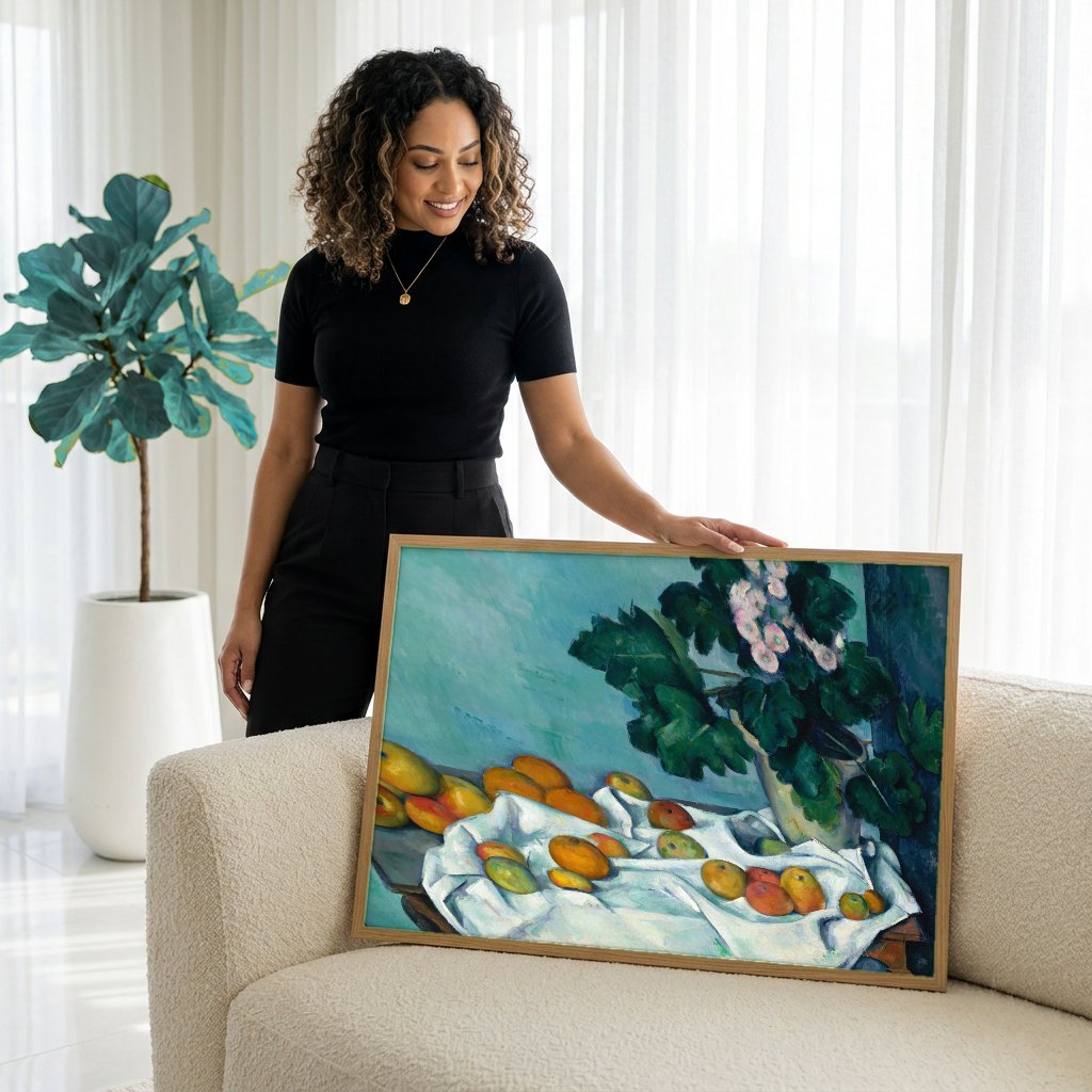 Quadro Decorativo Natureza-Morta com Maçãs - Cézanne com modelo em ambiente
