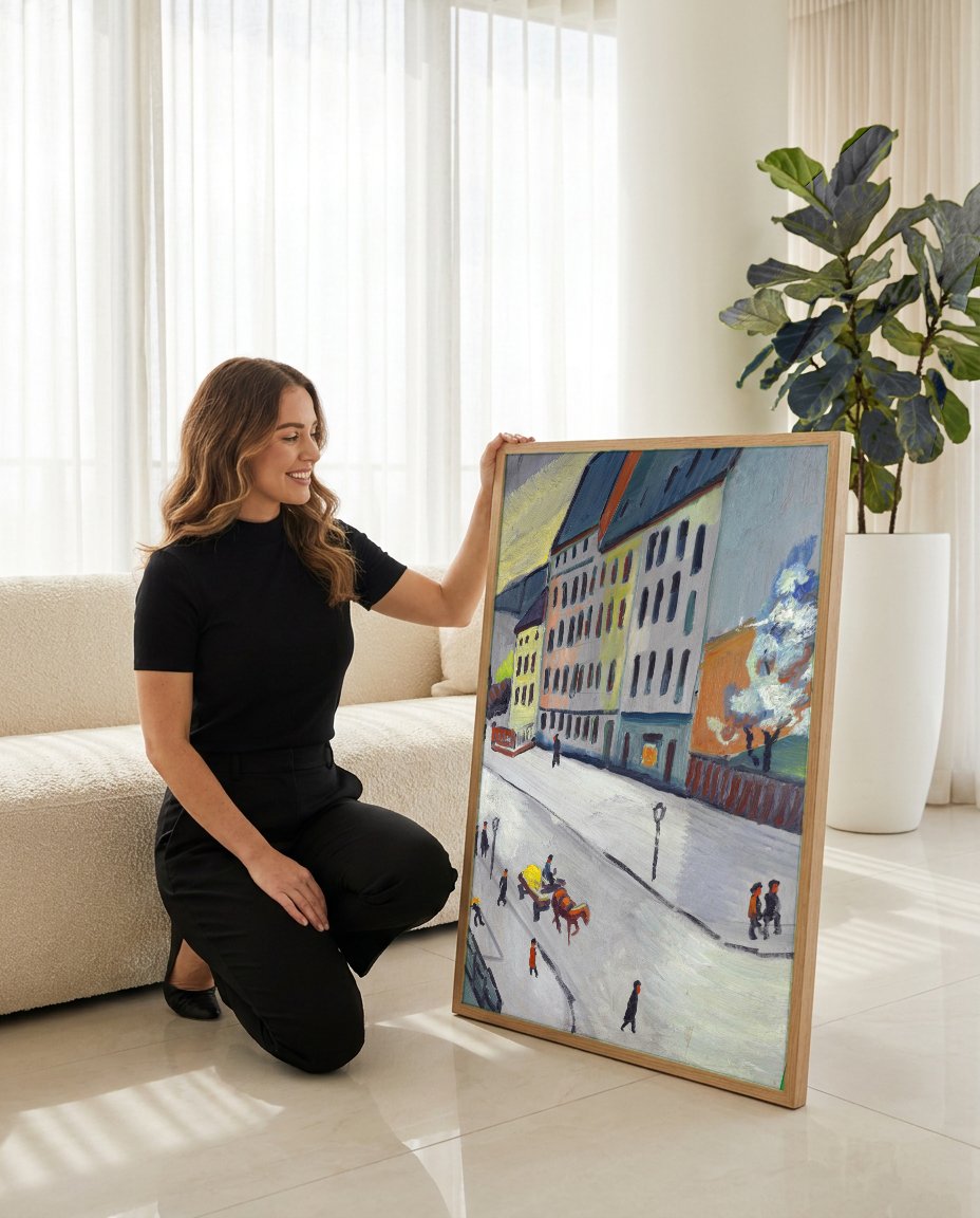 Quadro Decorativo Cena Urbana - August Macke com modelo em ambiente