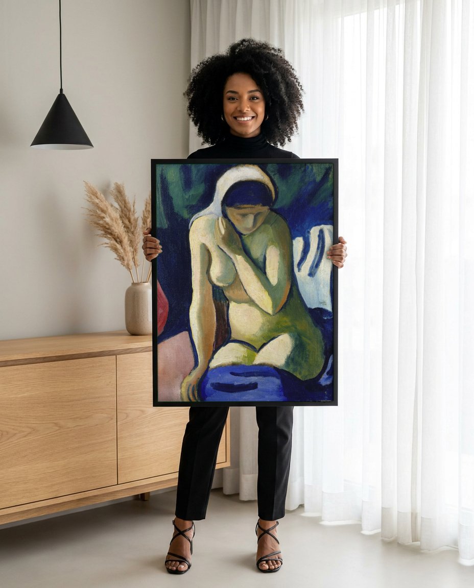 Quadro Decorativo Nu Feminino - August Macke com modelo em ambiente