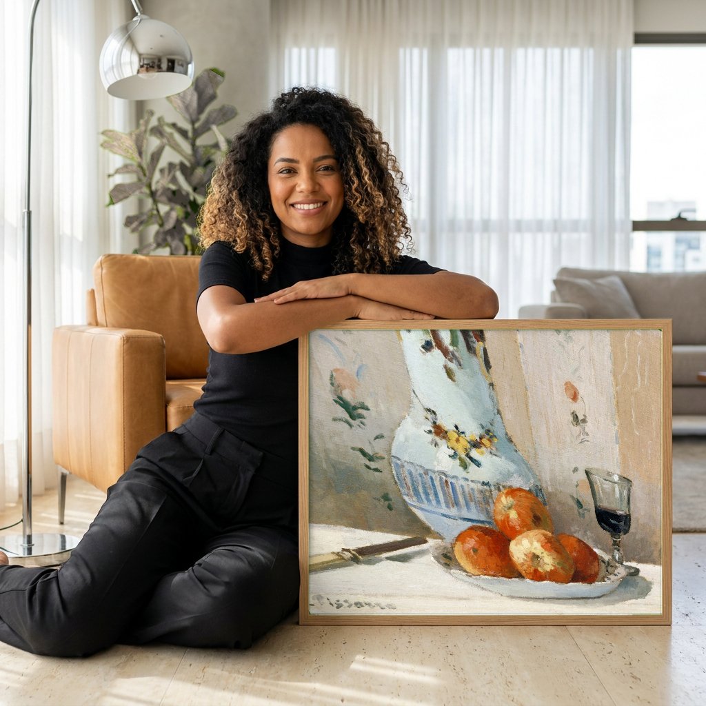 Quadro Decorativo Natureza-Morta com Maçãs - Pissarro com modelo em ambiente