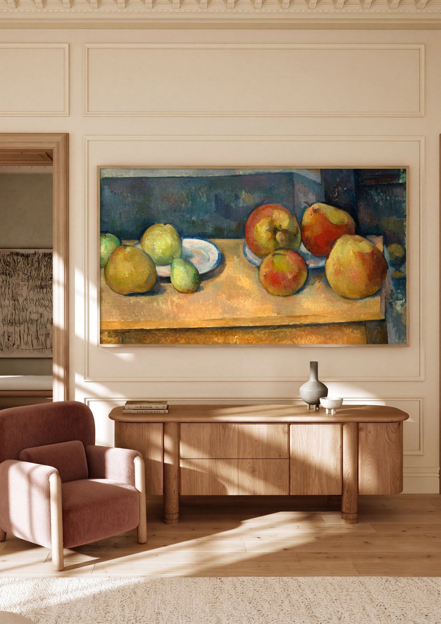 Quadro Decorativo Natureza-Morta com Maçãs e Peras - Paul Cézanne em ambiente decorado