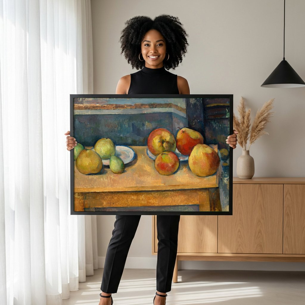 Quadro Decorativo Natureza-Morta com Maçãs e Peras - Paul Cézanne com modelo em ambiente