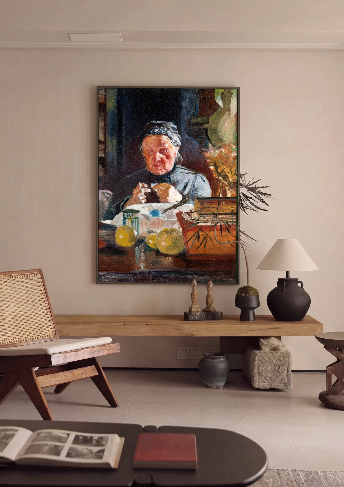 Quadro Decorativo A Tricoteira - Jacek Malczewski em ambiente decorado
