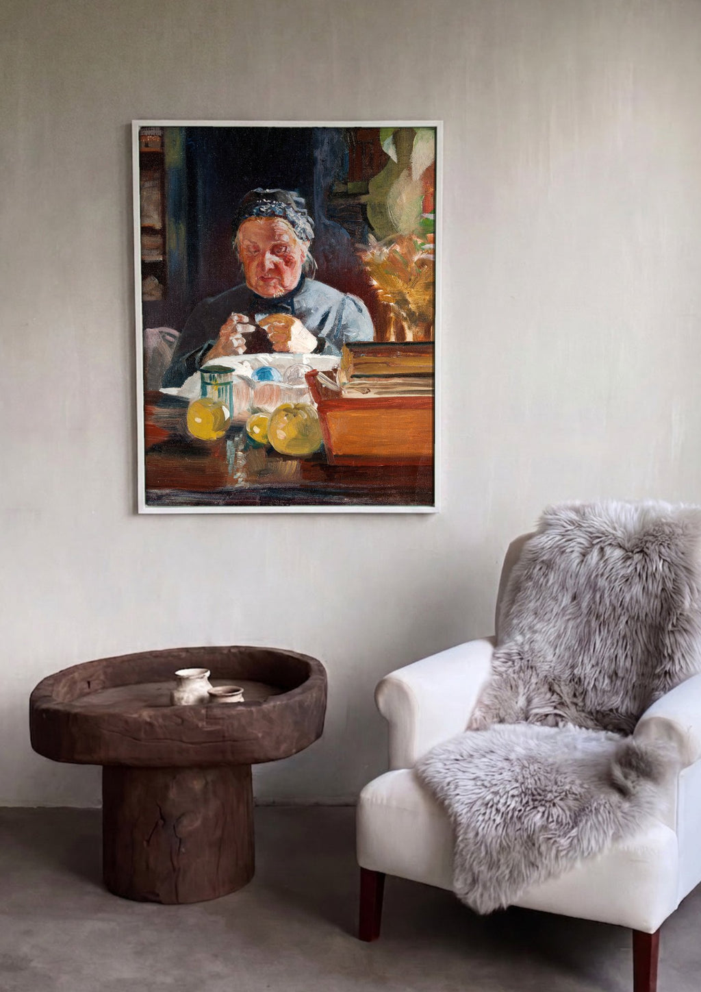 Quadro Decorativo A Tricoteira - Jacek Malczewski em ambiente decorado