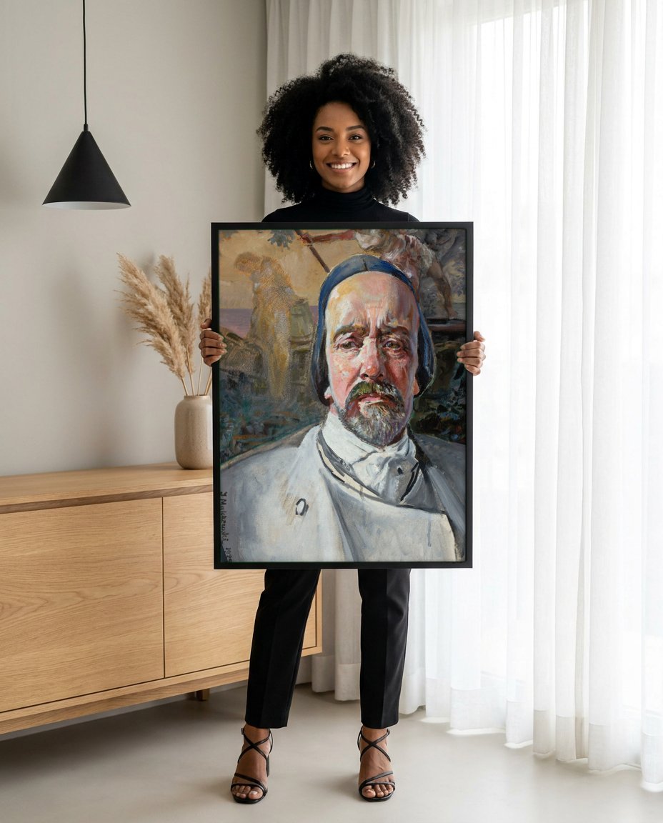 Quadro Decorativo Autorretrato - Jacek Malczewski com modelo em ambiente