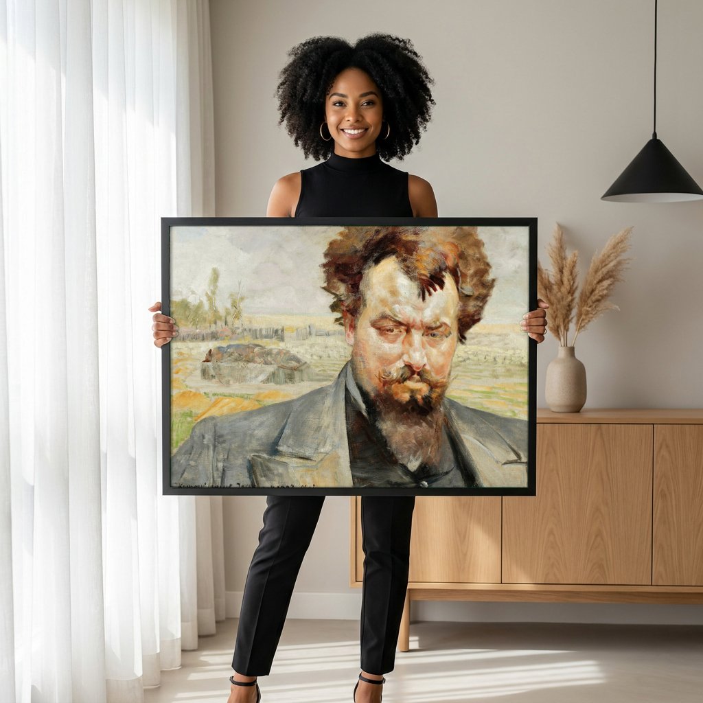 Quadro Decorativo Autorretrato - Jacek Malczewski com modelo em ambiente
