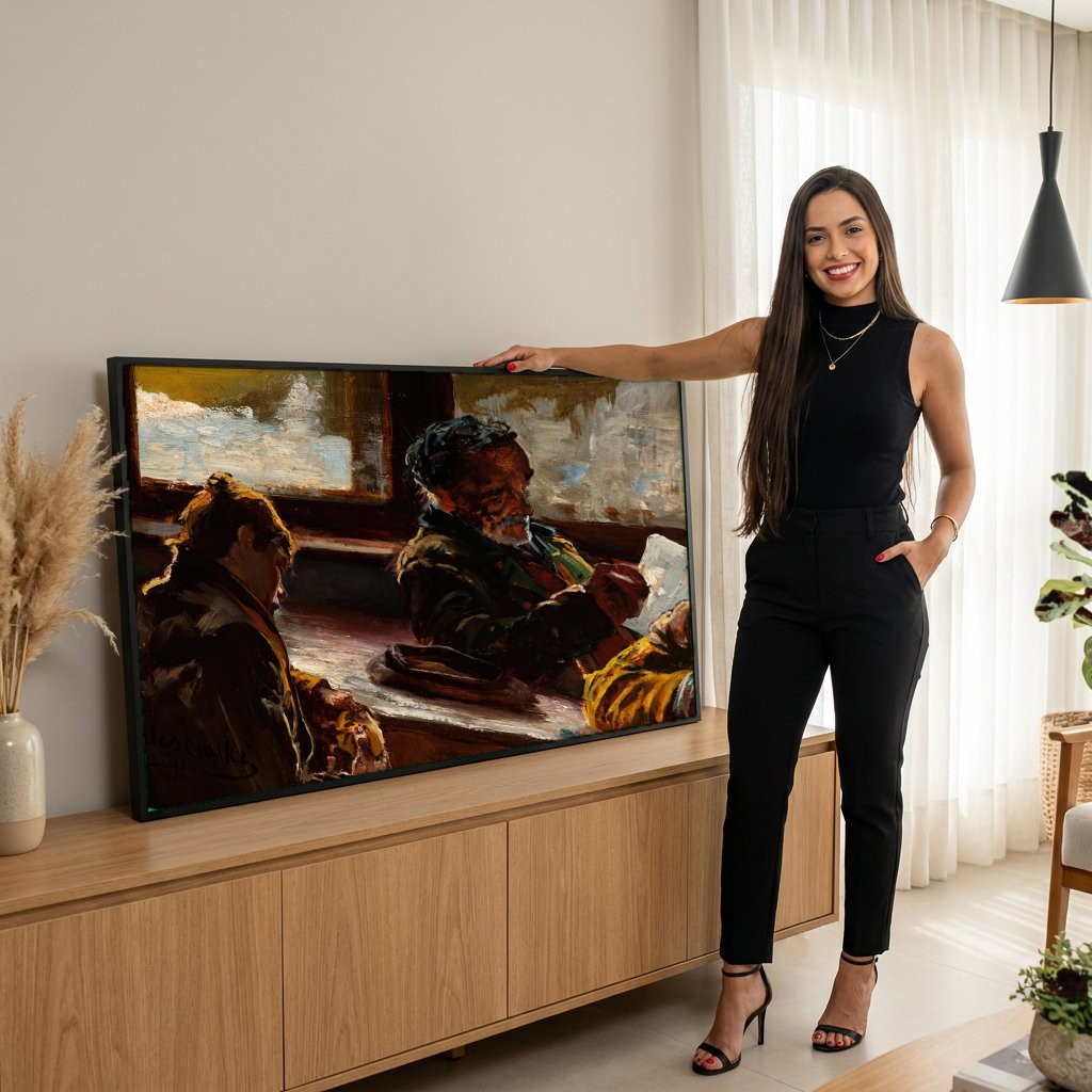 Quadro Decorativo Cena de Cafe - Jacek Malczewski com modelo em ambiente