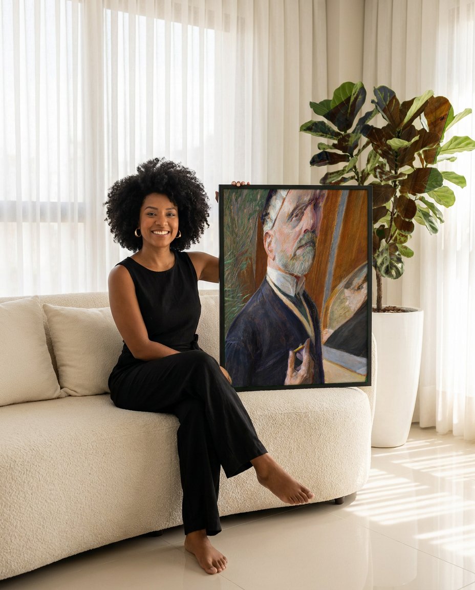 Quadro Decorativo Autorretrato - Jacek Malczewski com modelo em ambiente