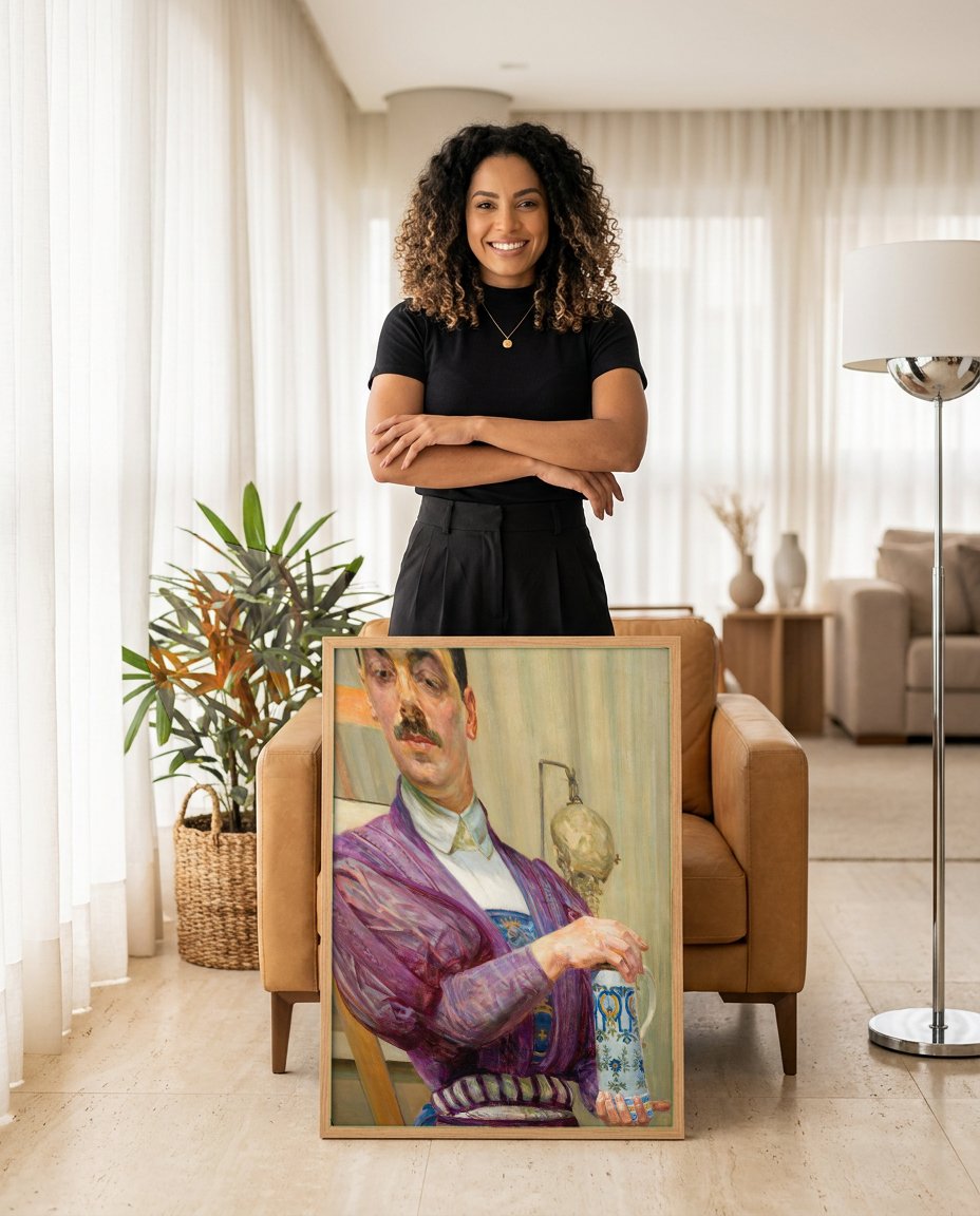 Quadro Decorativo Autorretrato - Jacek Malczewski com modelo em ambiente