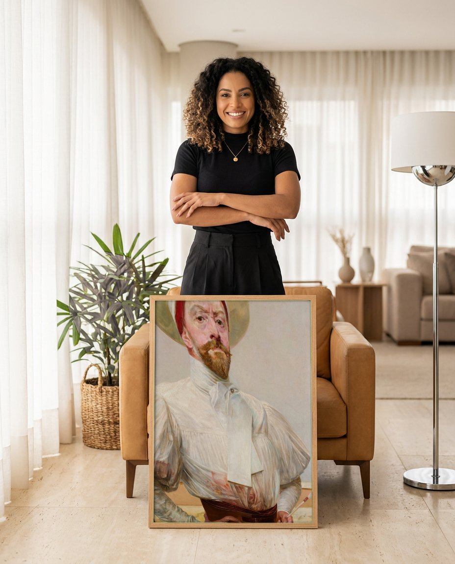 Quadro Decorativo Autorretrato - Jacek Malczewski com modelo em ambiente