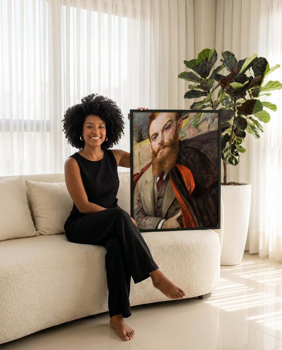 Quadro Decorativo Autorretrato - Jacek Malczewski com modelo em ambiente