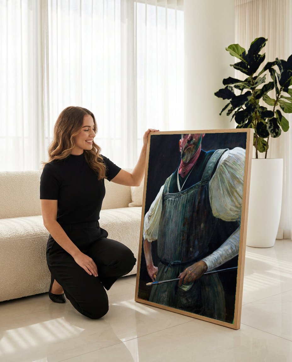 Quadro Decorativo Autorretrato - Jacek Malczewski com modelo em ambiente