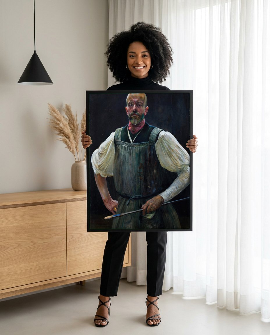 Quadro Decorativo Autorretrato - Jacek Malczewski com modelo em ambiente