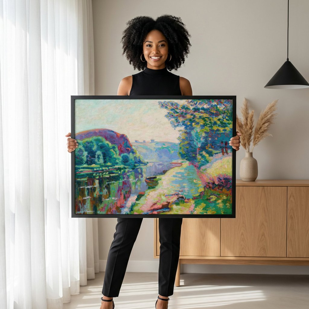 Quadro Decorativo Paisagem Fluvial - Armand Guillaumin com modelo em ambiente