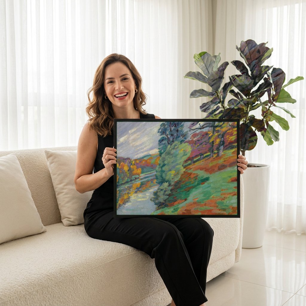 Quadro Decorativo Paisagem Outonal - Armand Guillaumin com modelo em ambiente