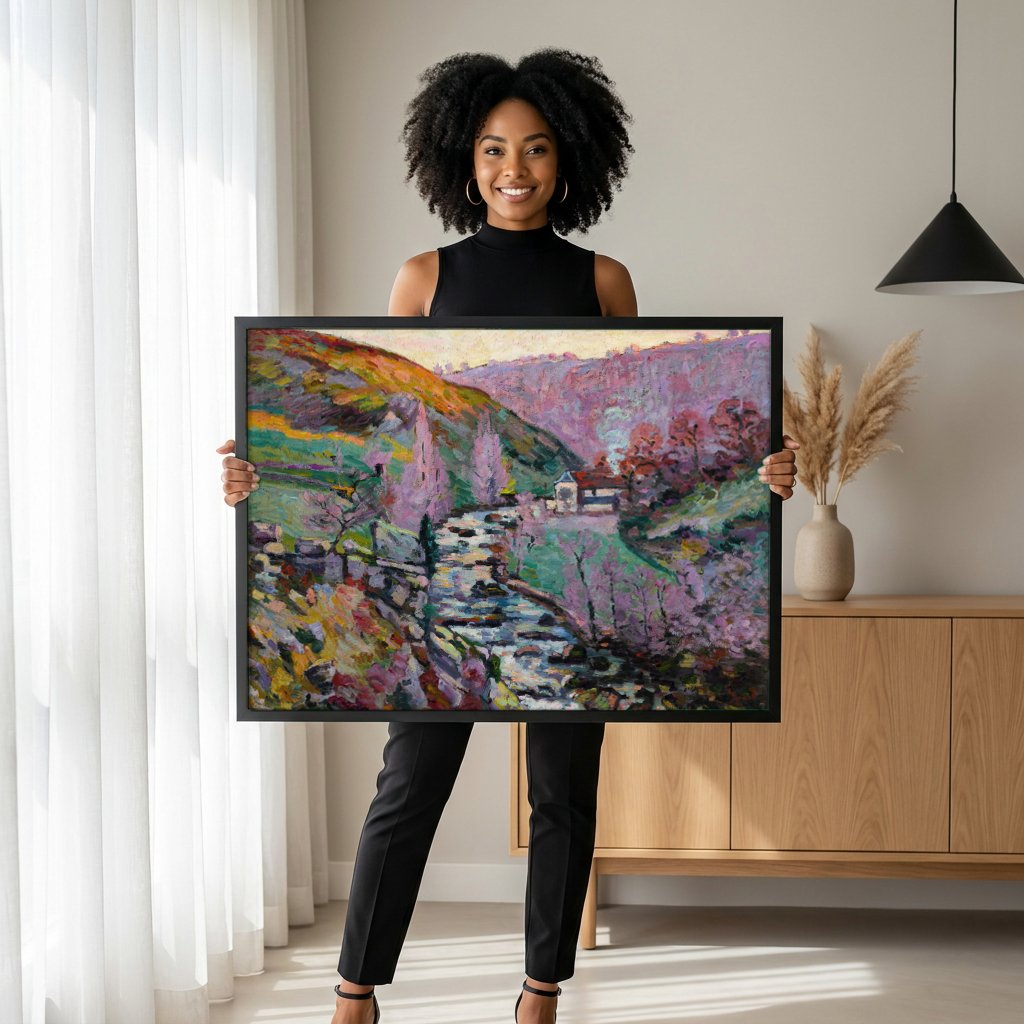 Quadro Decorativo Paisagem com Rio - Armand Guillaumin com modelo em ambiente