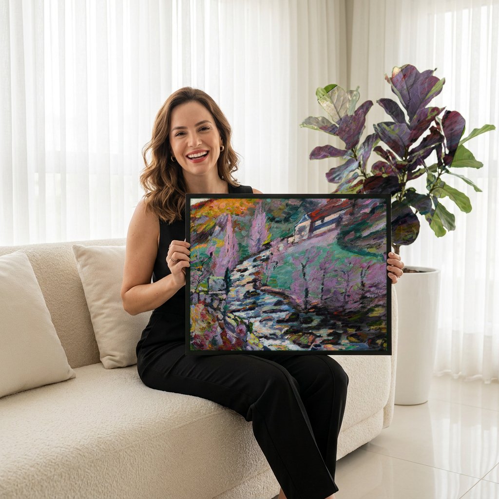 Quadro Decorativo Paisagem com Rio - Armand Guillaumin com modelo em ambiente