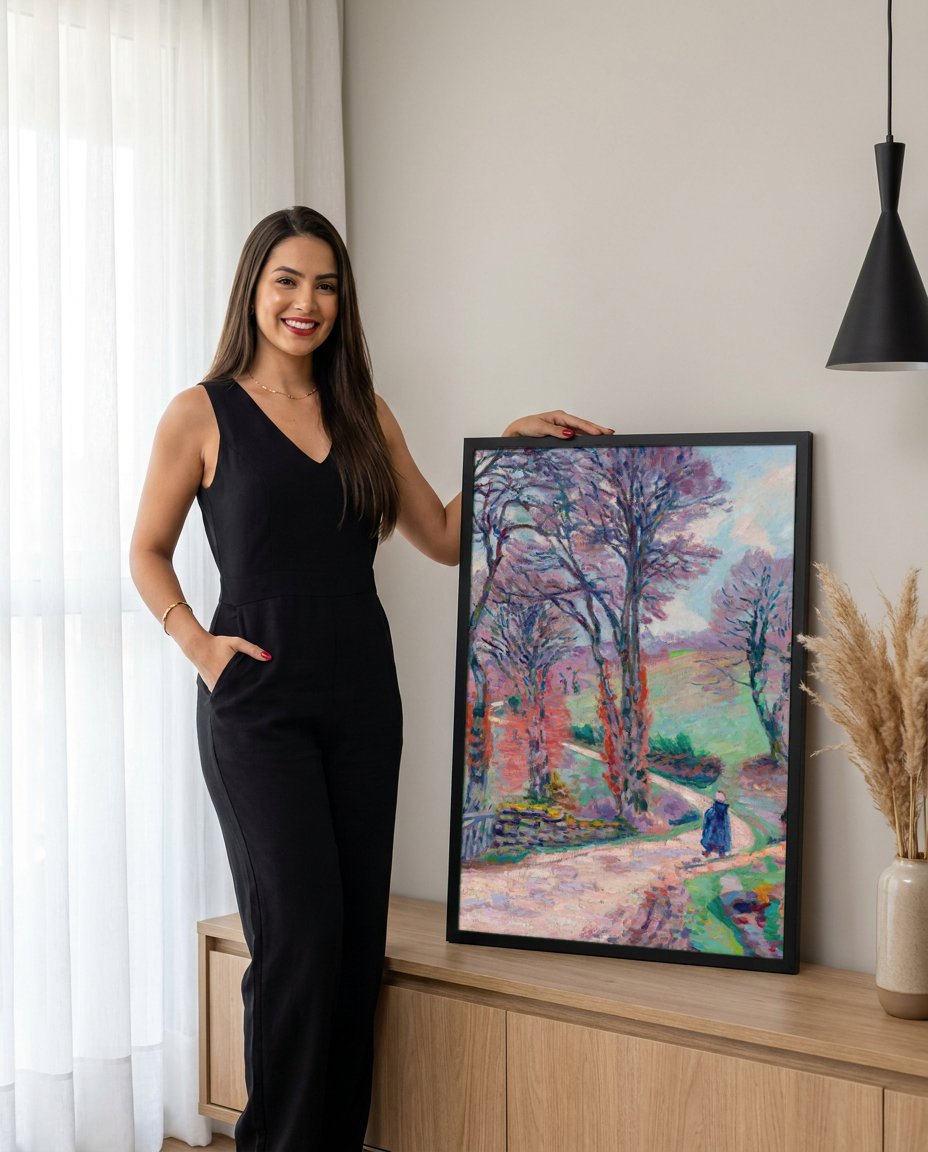 Quadro Decorativo Paisagem Outonal - Armand Guillaumin com modelo em ambiente
