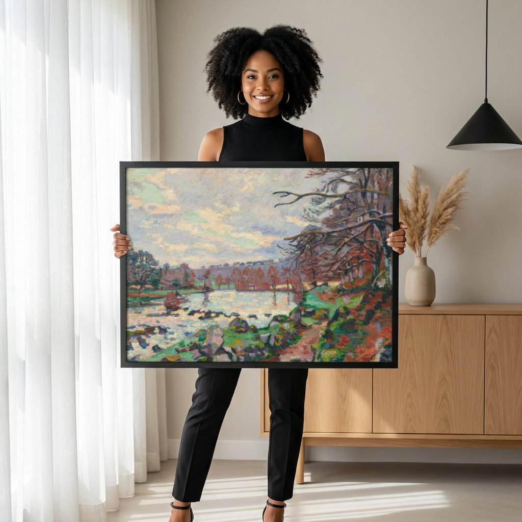 Quadro Decorativo Paisagem Outonal - Armand Guillaumin com modelo em ambiente