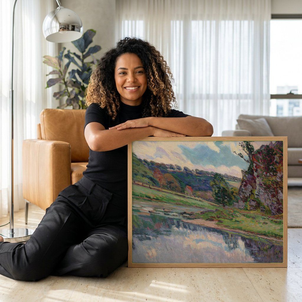 Quadro Decorativo Paisagem com Rio - Armand Guillaumin com modelo em ambiente