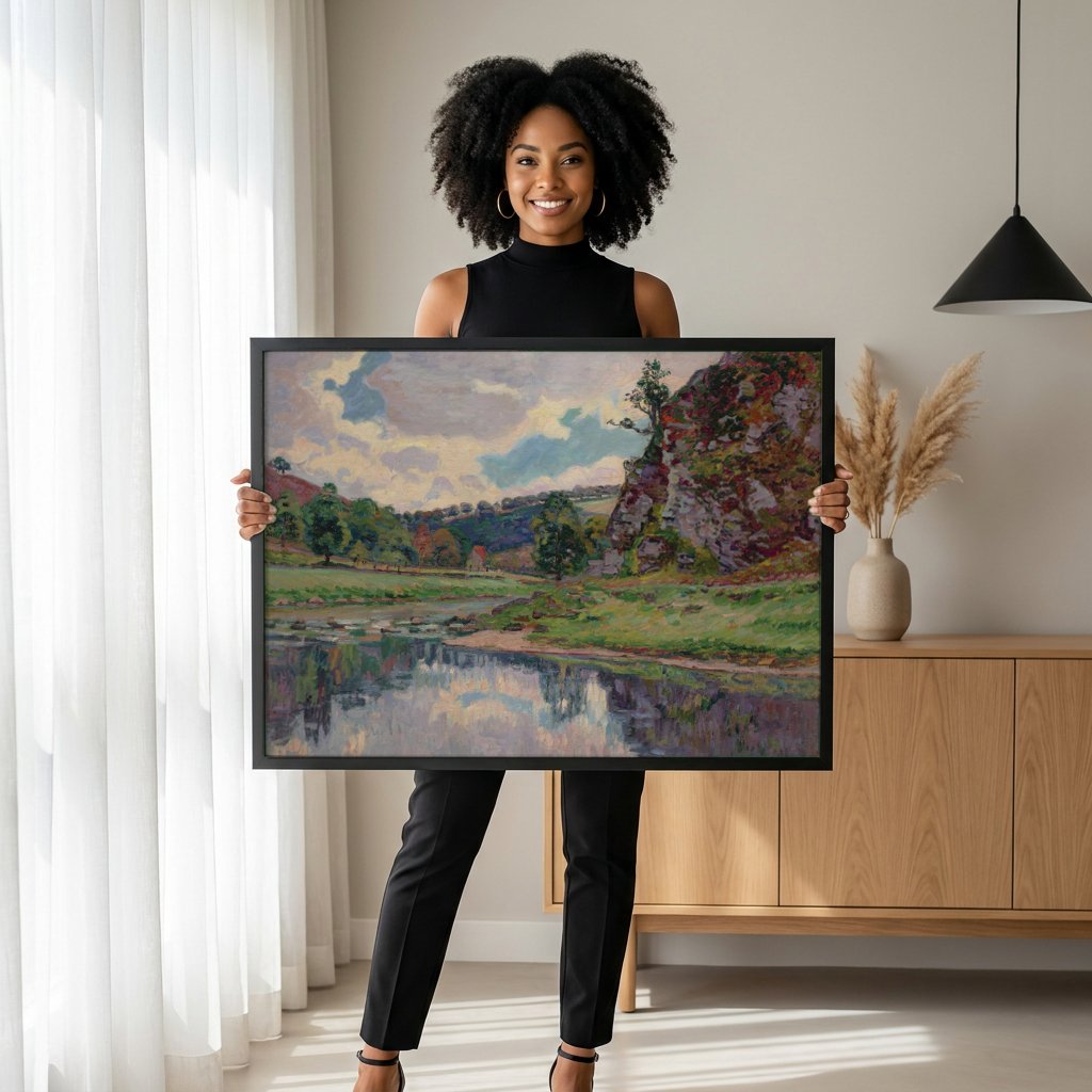 Quadro Decorativo Paisagem com Rio - Armand Guillaumin com modelo em ambiente