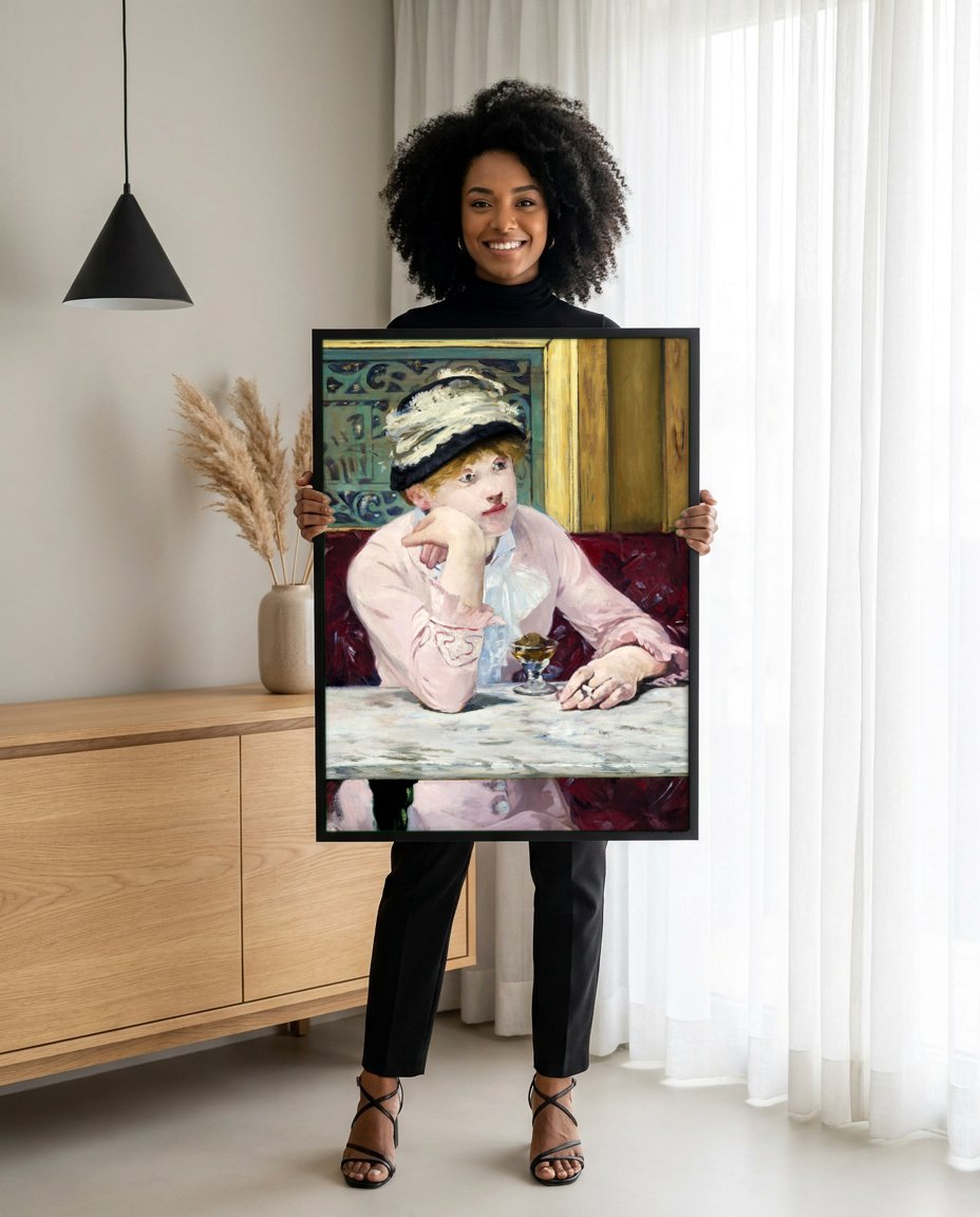 Quadro Decorativo A Cerveja (La Bière) - Manet com modelo em ambiente