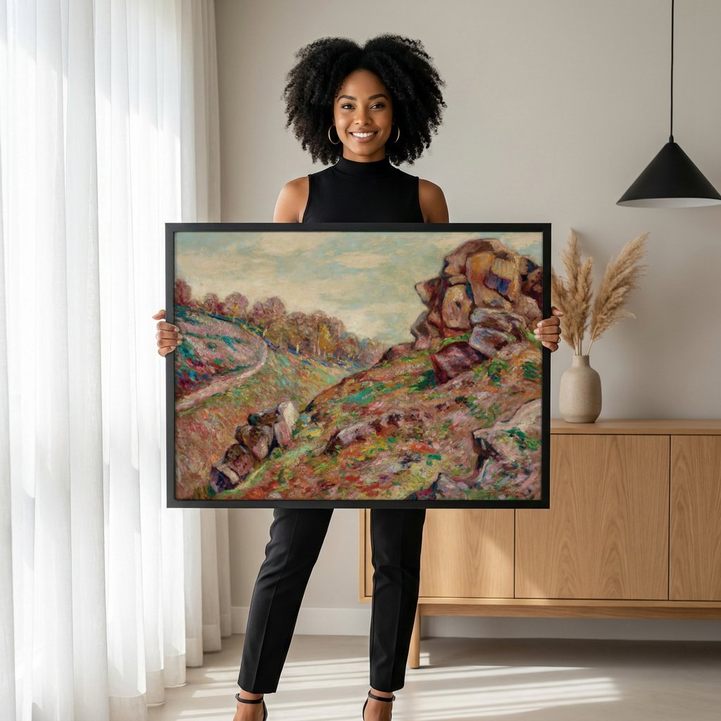 Quadro Decorativo Paisagem Rochosa - Armand Guillaumin com modelo em ambiente