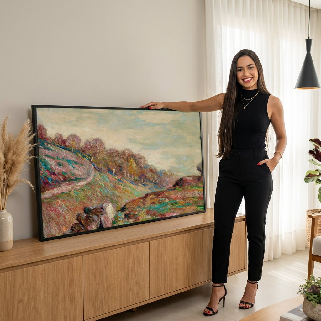 Quadro Decorativo Paisagem Rochosa - Armand Guillaumin com modelo em ambiente