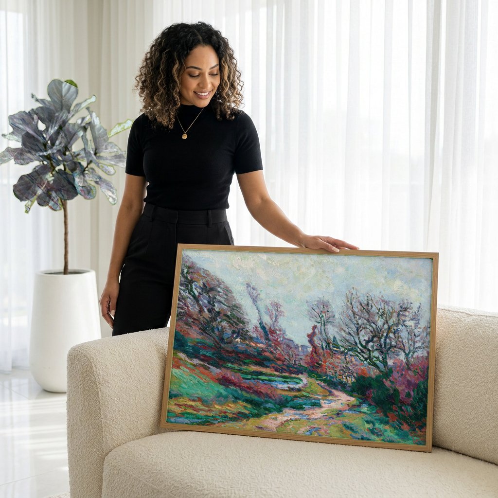 Quadro Decorativo Paisagem Outonal - Armand Guillaumin com modelo em ambiente
