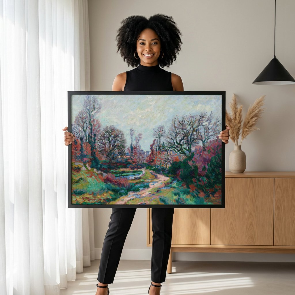 Quadro Decorativo Paisagem Outonal - Armand Guillaumin com modelo em ambiente