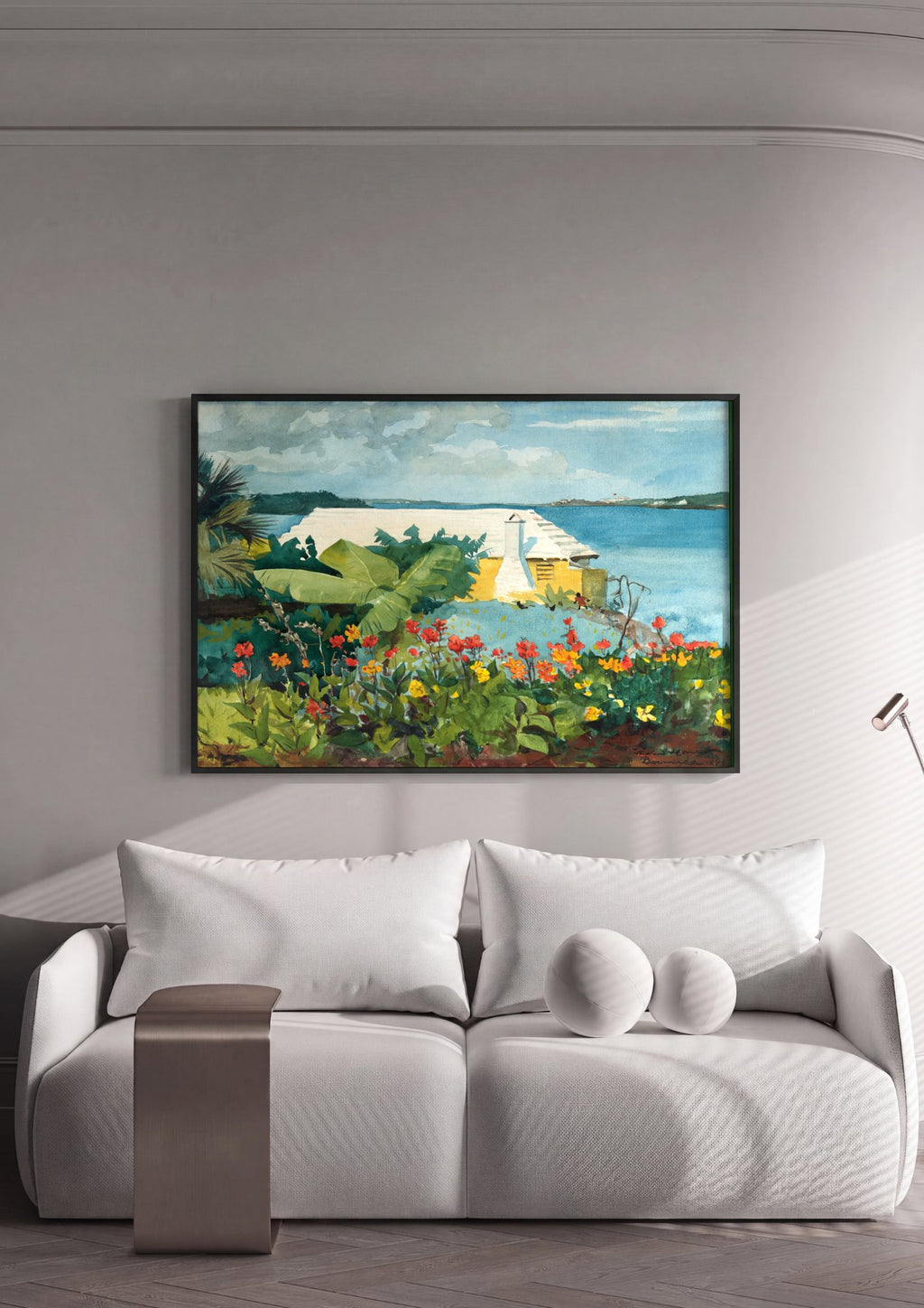 Quadro Decorativo Campo de Flores e Mar - Winslow Homer em ambiente decorado