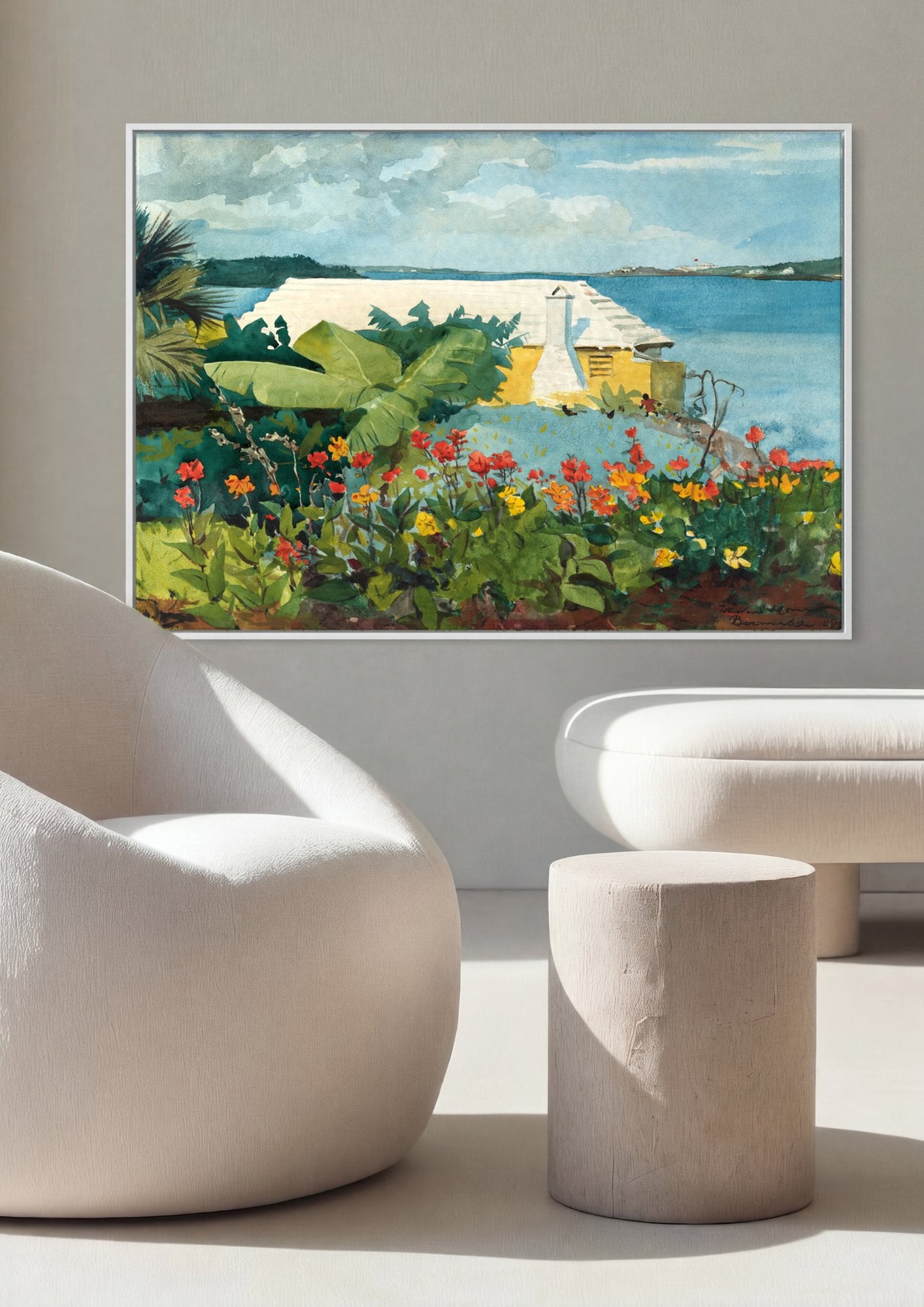 Quadro Decorativo Campo de Flores e Mar - Winslow Homer em ambiente decorado