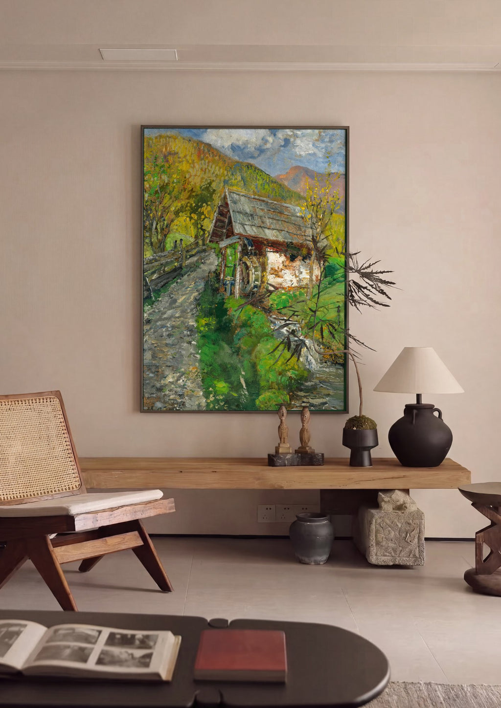 Quadro Decorativo Moinho na Montanha - Marie Egner em ambiente decorado