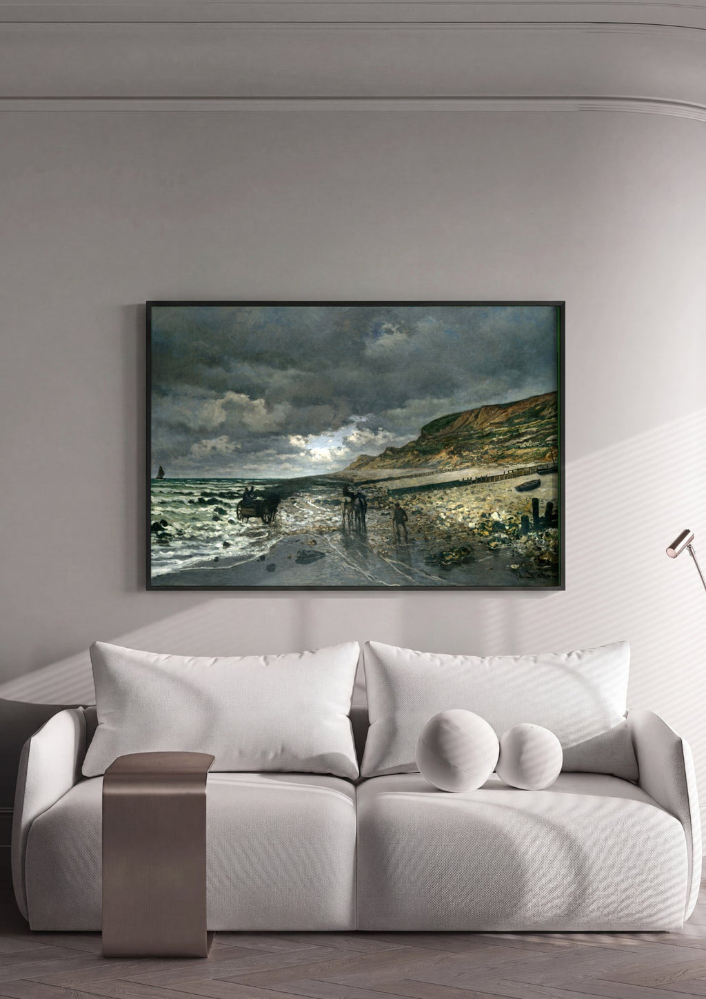 Quadro Decorativo Praia de Pourville, maré baixa - Claude Monet em ambiente decorado