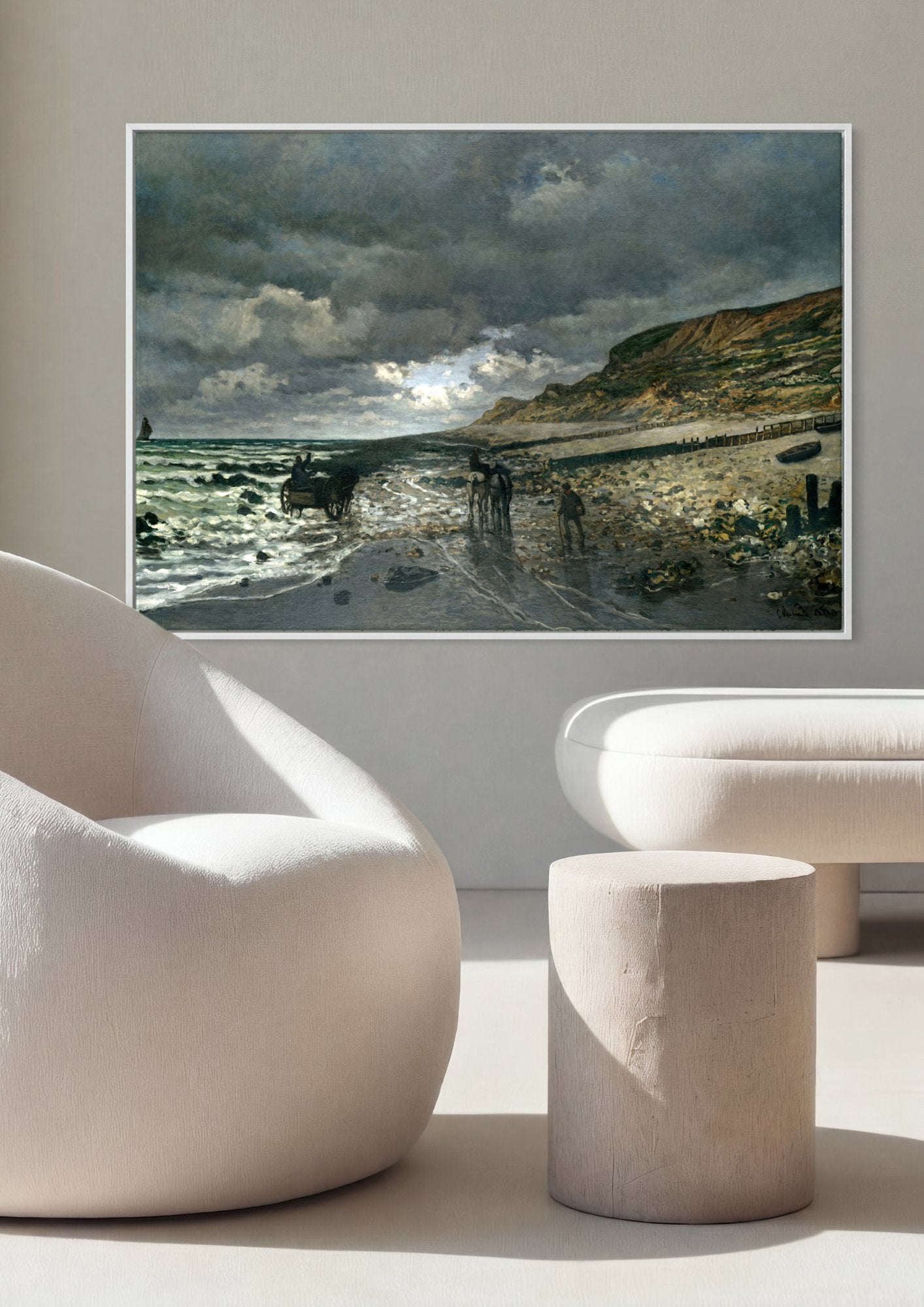 Quadro Decorativo Praia de Pourville, maré baixa - Claude Monet em ambiente decorado