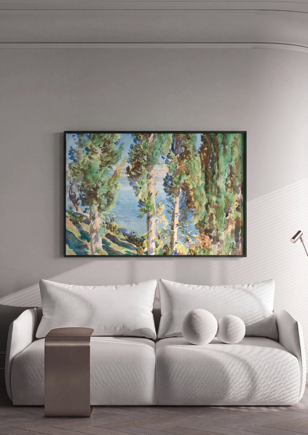 Quadro Decorativo Ciprestes à Beira-Mar - John Singer Sargent em ambiente decorado