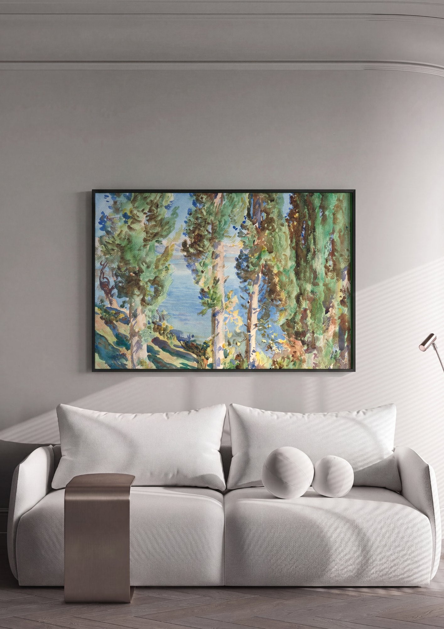 Quadro Decorativo Ciprestes à Beira-Mar - John Singer Sargent em ambiente decorado