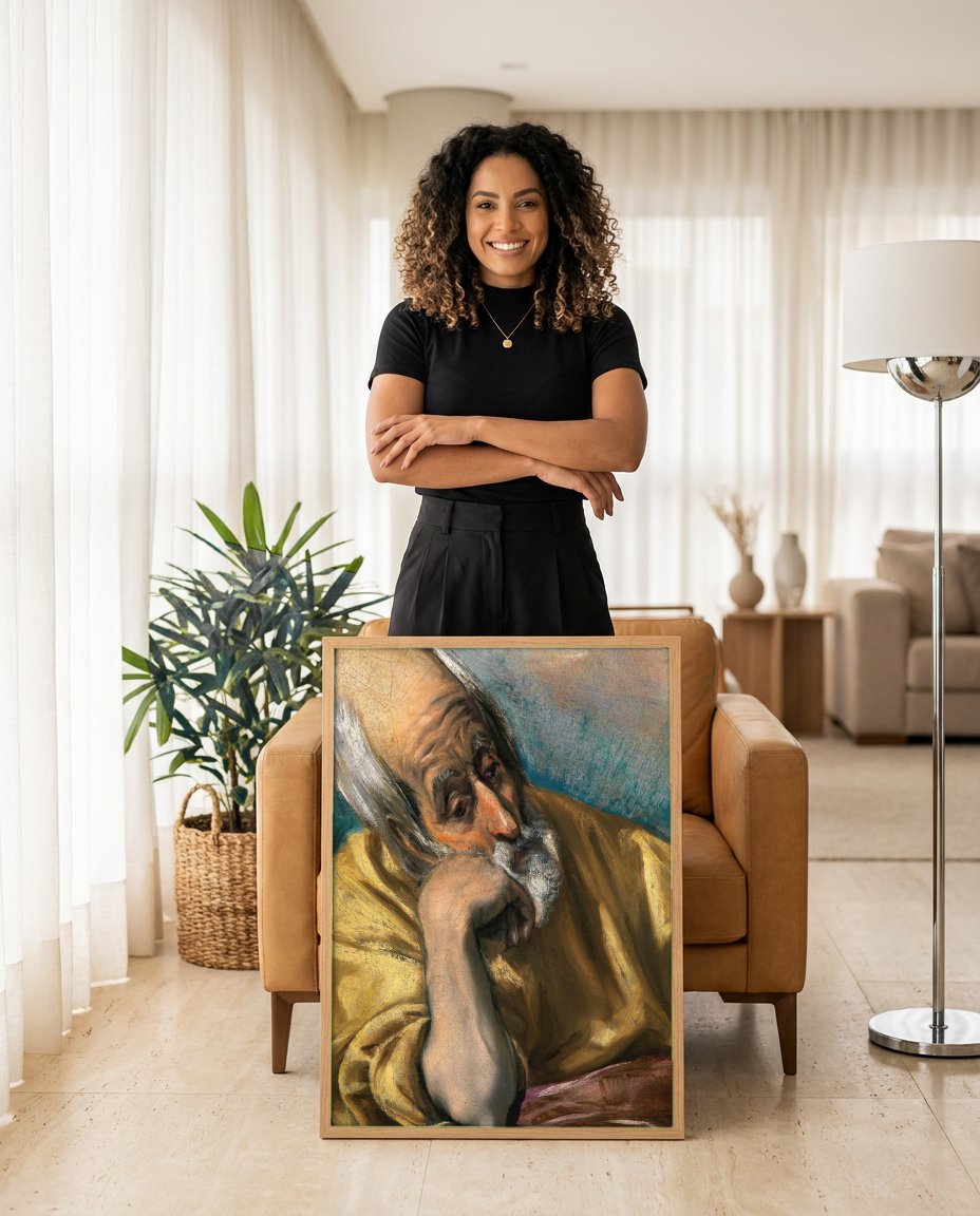 Quadro Decorativo São Pedro em Lágrimas - El Greco com modelo em ambiente