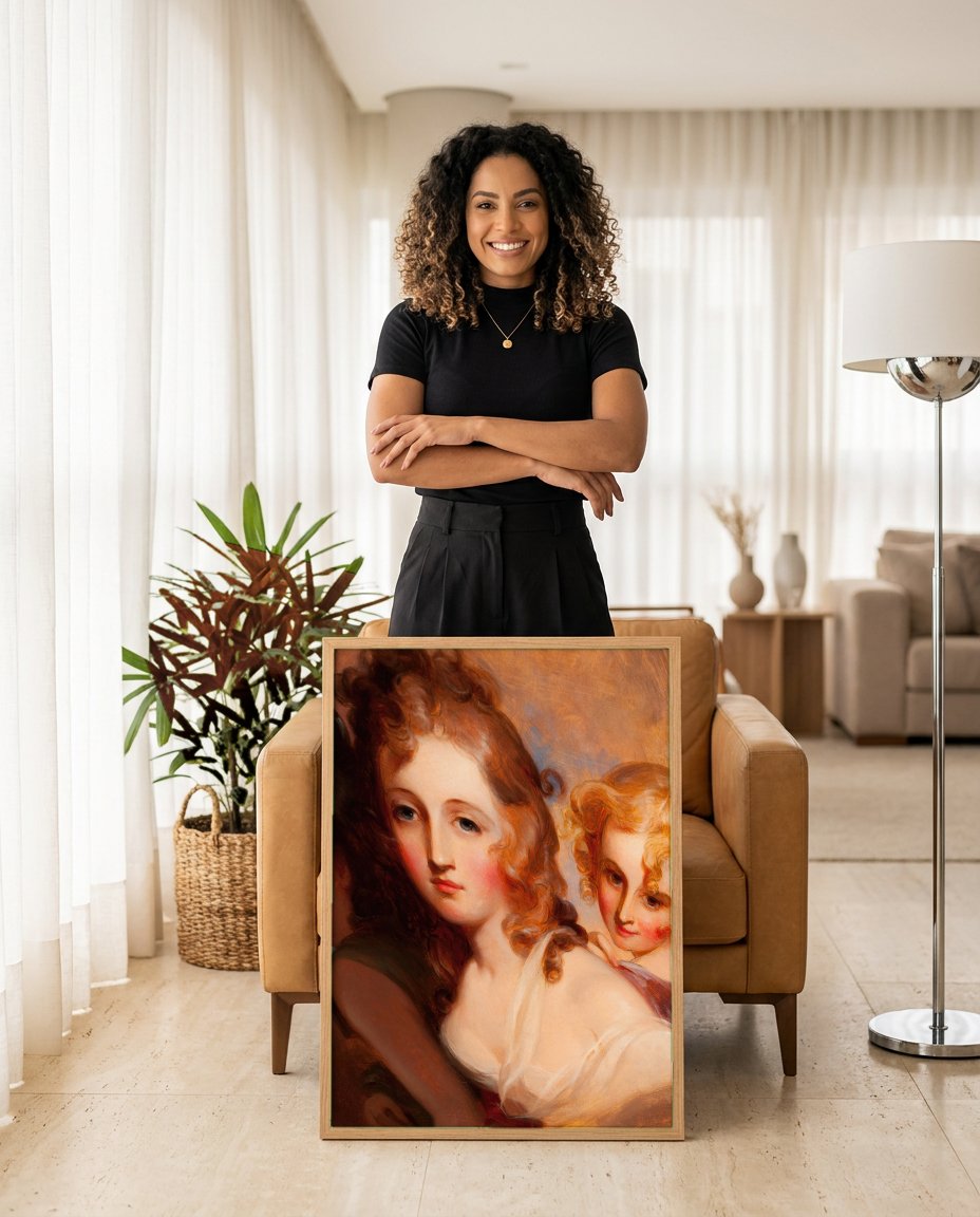 Quadro Decorativo 'As Tres Idades' - Thomas Sully com modelo em ambiente